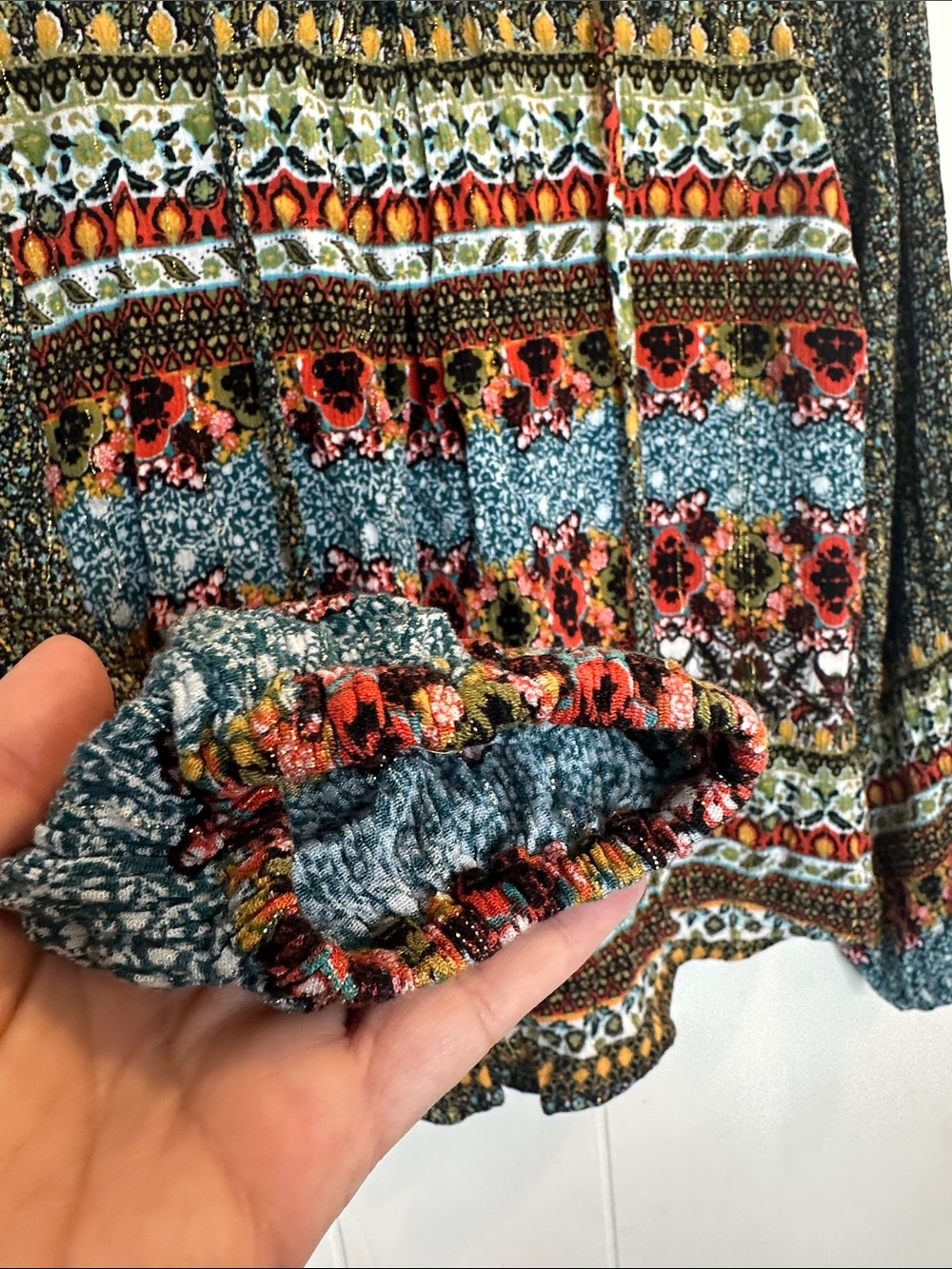 Paisley & Gray Multicolor Lace-Up Boho Tunic - Floral Stripe - Picture 7 of 12
